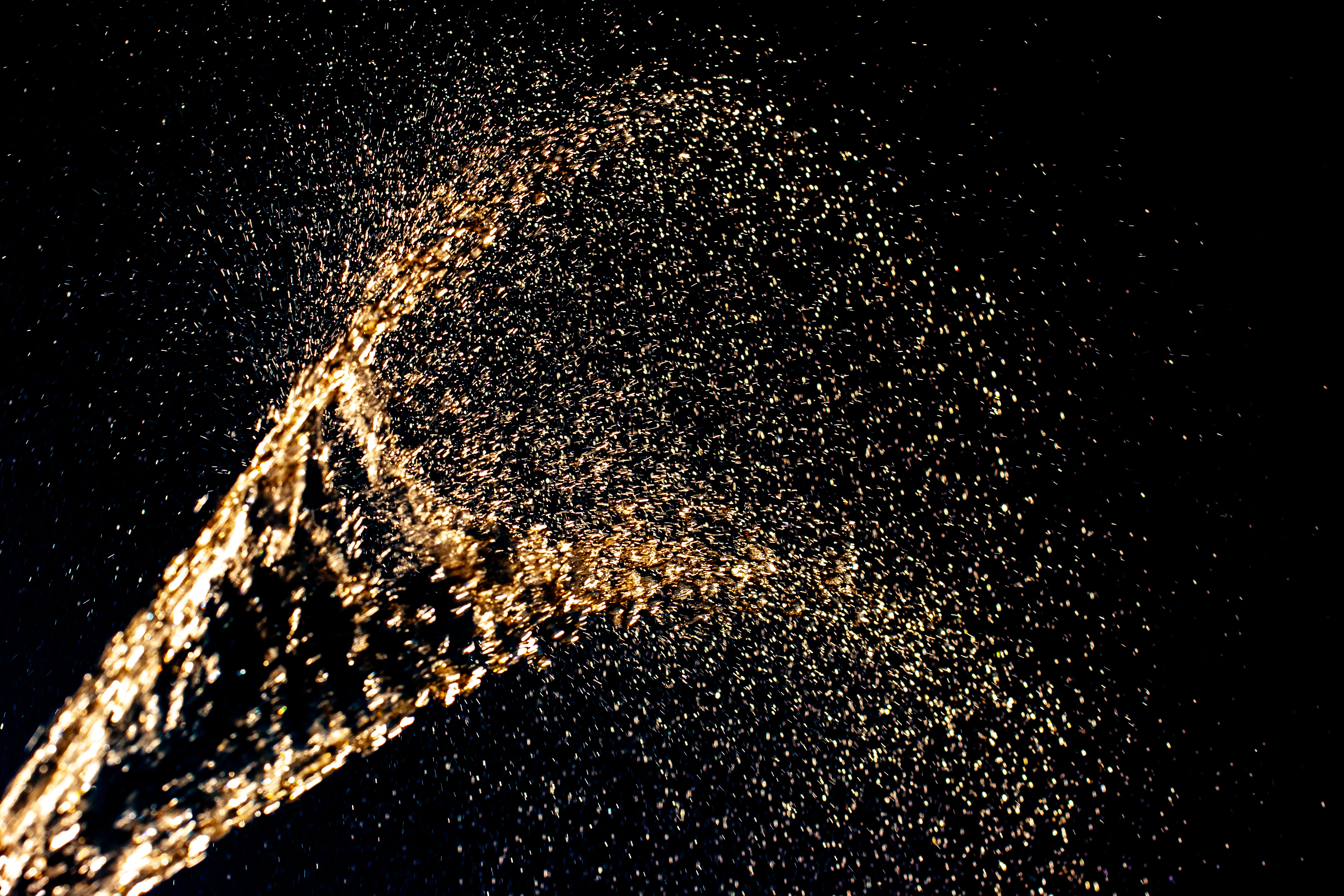 Sparkling wine spraying in a celebratory manner